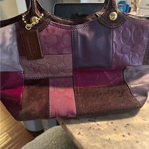 Vintage Coach Bleeker berry tote Bag - mix  of leather, suede and canvas.
